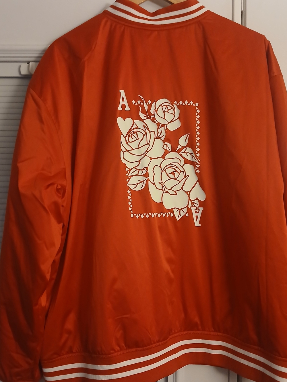 NWT Red Satin Goodfellow Ace of Roses Baseball Bomber Jacket